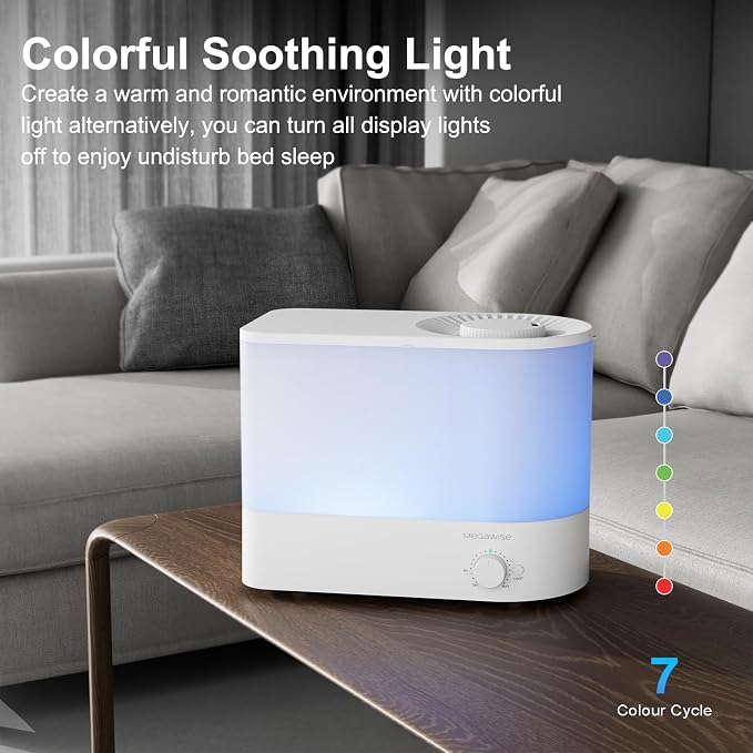 MEGAWISE 2025 Large Capacity Humidifier, 6L Top Fill Design, 50H Runtime, Ultra Quiet Large Capacity Cool Mist for Bedroom, Baby Nursery, Plants, Indoor, Easy to Clean & Fill (White) - Image 7