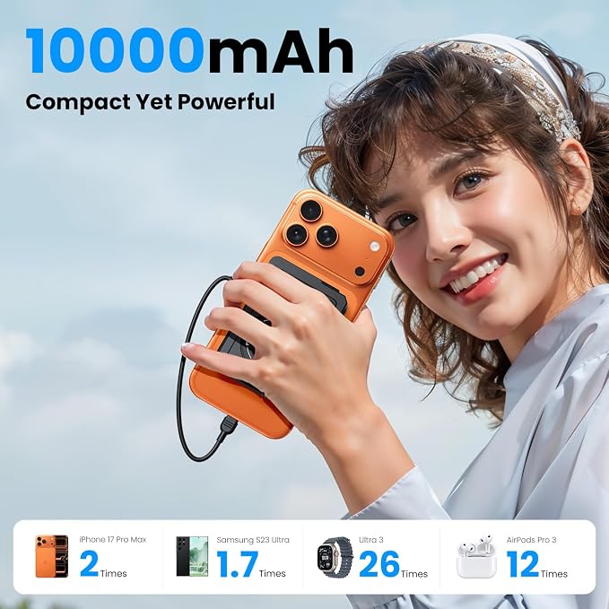 ummz for Magsafe Battery Pack 10000mAh,5-in-1 Magnetic Portable Charger with Wall Plug, Wireless Power Bank for Apple Watch,22.5W Fast Charging PowerBank for iPhone 17 Pro Max/16/15/14/13/12 Mini - Image 6