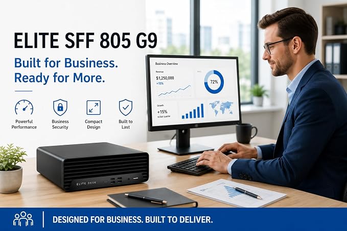 HP Desktop PC Elite SFF G9| 6-core 5GHz Ryzen-5 Processor(1.3 Times Faster Than Intel i7-1255U) | 16GB DDR5 RAM, 256GB SSD| WiFi| Bluetooth| HDMI, USB, RJ-45| Windows 11 Pro| Wired KB & Mouse - Image 9