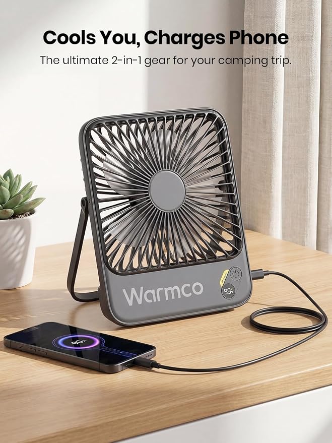 Warmco 10000mAh Portable Travel Fan 7-inch, Max 24H Runtime, Ultra-thin Quiet Rechargeable Battery Operated Desk Fan with Digital Display for Camping, Office, Bedroom, Cruise Essentials - Image 6