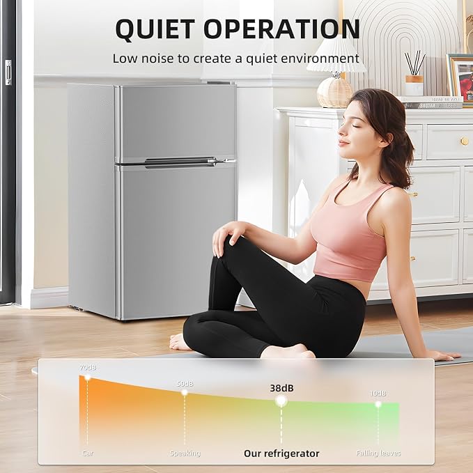 Antarctic Star Compact Refrigerator with Freezer,2 Door Mini Fridge,Adjustable Shelf,Adjustable Thermostat,for Bedroom,Office,Dorm,Kitchen,3.2 Cu.Ft.GREY - Image 4