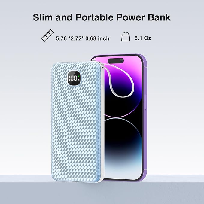 penaover Portable Charger with Built-in Cables&AC Wall Plug,Slim 10000mAh 22.5W Fast Charging Power Bank,5 Output 2 Input USB-C External Battery Pack Compatible with iPhones,Samsung,Android, etc - Image 7