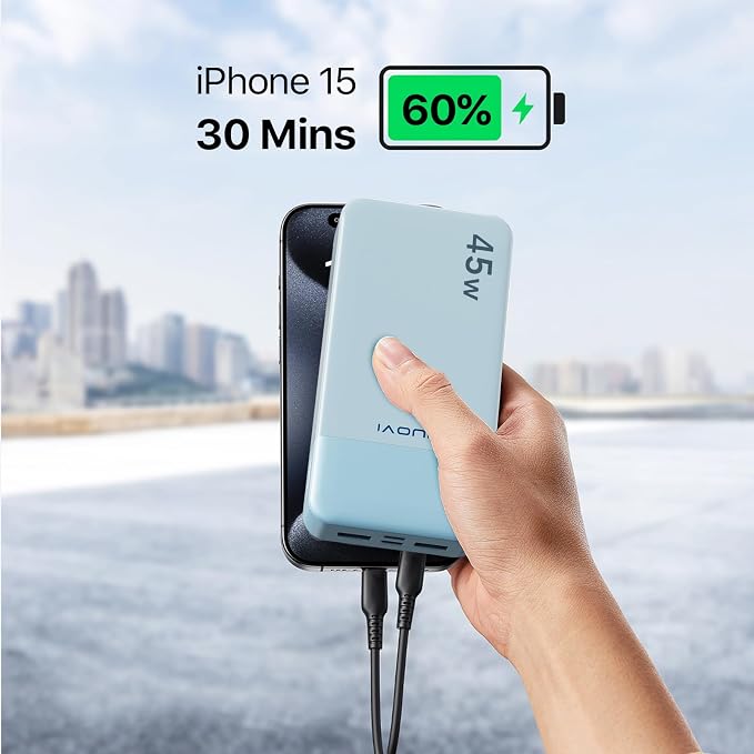JUOVI J2621 Power Bank Portable Charger 20000mAh 45W, PD3.0 QC 4.0 Fast Charging Battery Pack with LED Display,2 USB-C,2 USB-A for iPhone 15 16, MacBook - Image 3