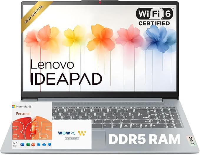 Lenovo IdeaPad Slim 3i • 15.6" FHD Laptop with Microsoft Office 365 • Intel 4 Cores • 128GB SSD • DDR5 • Quick Setup, Lightweight • Win 11 by LENOVO