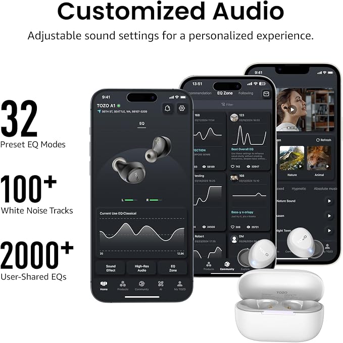 TOZO A1 Wireless Earbuds Bluetooth 5.3 Light Weight in Ear Headphones | IPX5 Waterproof, 2 Mics for AI Calls, Immersive Premium Sound Bass Ear buds with Charging Case, 32 Presets EQ via TOZO App - Image 8