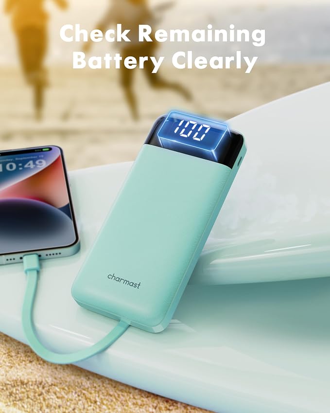 charmast Portable Charger with Built in Cables, Power Bank with Cords Wires, Slim 10000mAh Travel Battery Pack 6 Outputs 3 Inputs 5A Fast Charging for Samsung Google Pixel LG Moto iPhone iPad - Image 7