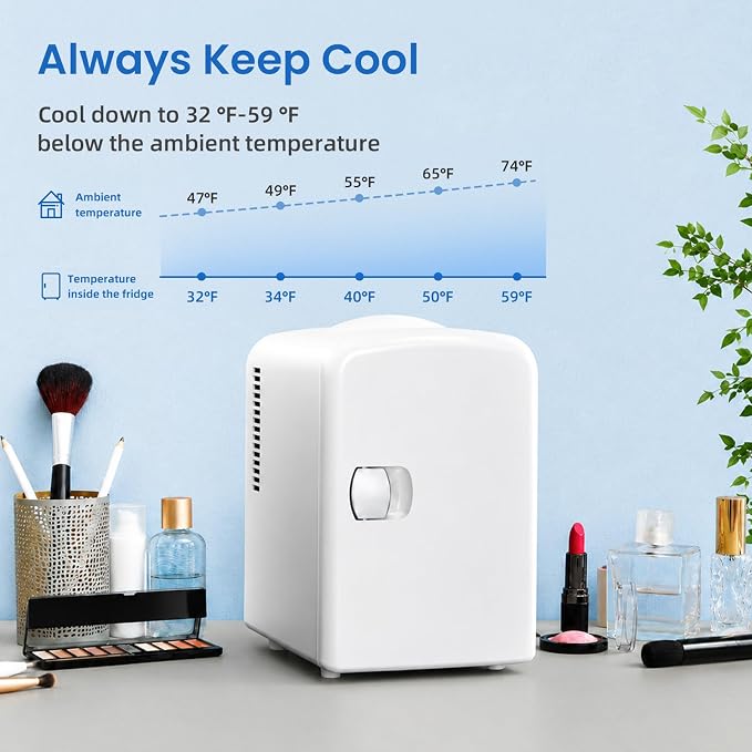 Antarctic Star 4L/6 Can Portable Compact Refrigerator for Bedroom,Car,Office & Dorm,Small Cooler for Food/Drinks/Skin Care,AC/DC,WHITE - Image 3
