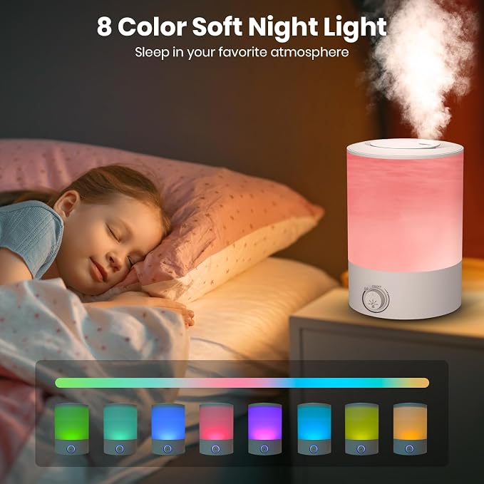 Esemoil Humidifiers for Bedroom, 2.5L Cool Mist Ultrasonic Air Humidifier with Top Fill & Quiet, 360° Nozzle, BPA Free, 25 Hour Diffuser with 8 Color Light & Auto Shut-off for Home Baby Nursery Plants - Image 9
