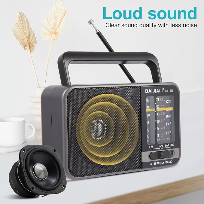 Portable AM/FM Transistor Radio with Loud Speaker, Battery or USB Powered - Compact Emergency Radio for Indoor, Outdoor, Travel & Storms (Model BJL-671) - Image 5