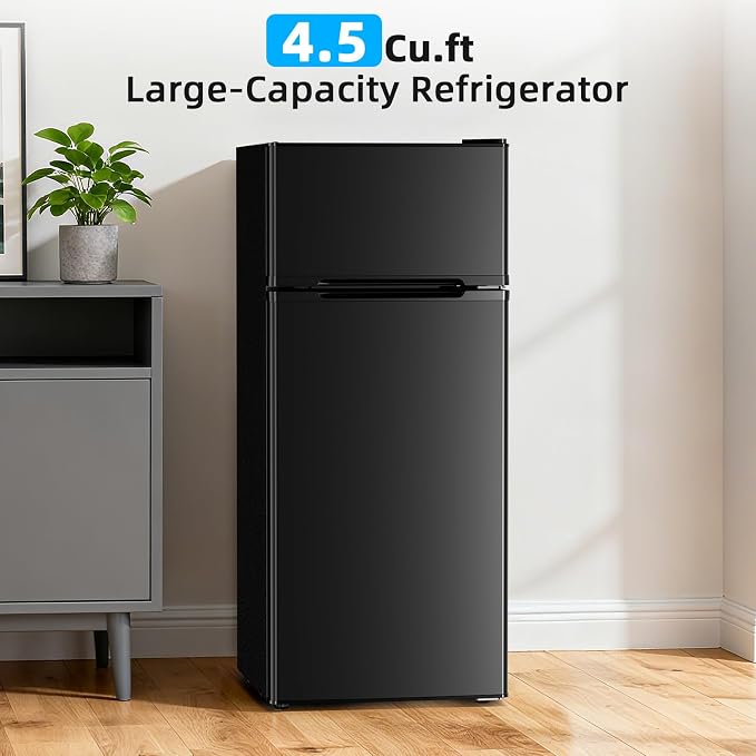 Antarctic Star Compact Refrigerator,4.5 Cu.Ft. Mini Separate Freezer Double 2-Door Adjustable Removable Shelves for Apartment/Dorm/Office,BLACK - Image 2