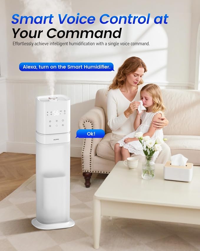 Smart Humidifier Large Room, 2.1Gal/8L Humidifiers for Bedroom with Extended Tube&Night Light, Whole House Cool Mist Humidifiers, WIFI App&Voice Control, School/Office/Warehouse, White - Image 4