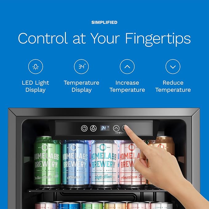hOmeLabs Beverage Refrigerator and Cooler - Mini Fridge with Glass Door for Soda Beer or Wine - 120 Cans Capacity - Small Drink Dispenser Machine for Office or Bar with Adjustable Removable Shelves - Image 4
