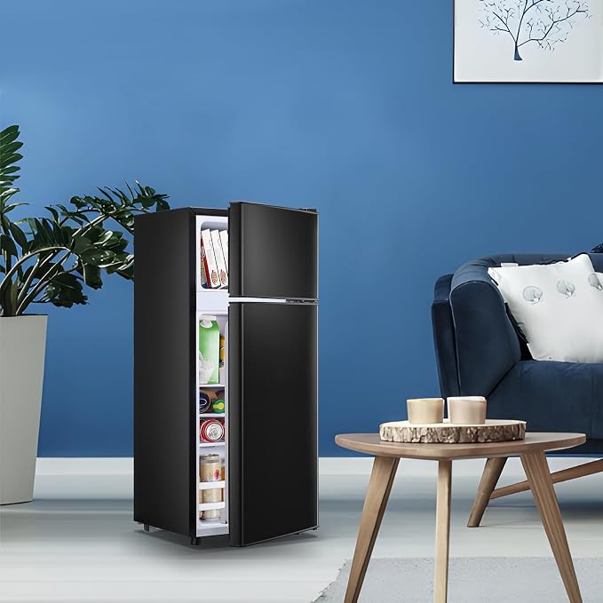 55L Capacity Black Refrigerator with Freezer Double Door Mini Fridge Small Apartment Refrigerator with 7 Adjustable Temp Control - Image 9