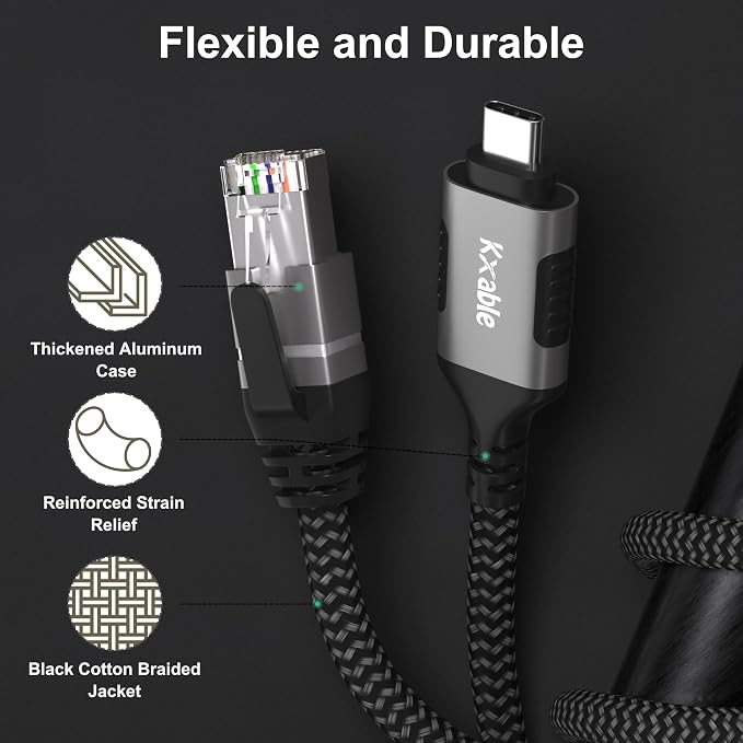 USB C to Ethernet Cable 2FT, Type C to RJ45 Cord, Gigabit Directly Connected - Image 4