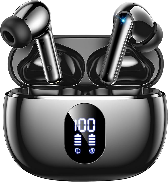 Wireless Earbuds, Hi-Fi Deep Bass Ear Buds, 48H Playtime In-Ear Headphones | 2 Mics for Clear Calls, LED Display, IPX7 Waterproof, Touch Control, Lightweight Bluetooth Earphones for iPhone/Android/TV by WirelessEarbuds