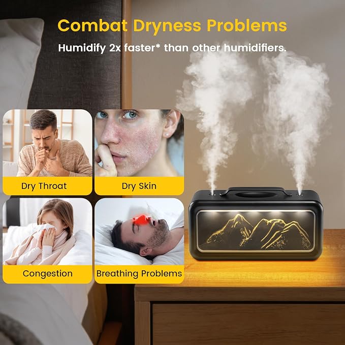 HEEYCEM Small Humidifiers for Bedroom, 600ml Cool Mist Top Fill Humidifier for Baby Nursery, Ultra Quiet 23dB, Air Humidifier with Night Light,for Plants,Home, Office (Black) - Image 6