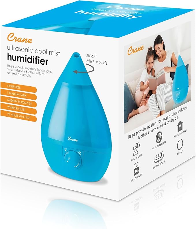 Crane Ultrasonic Cool Mist Humidifier for Bedroom, Baby Nursery, Kids Room, Plants, or Office, Large 1 Gallon Tank, Filter Optional, Aqua - Image 8