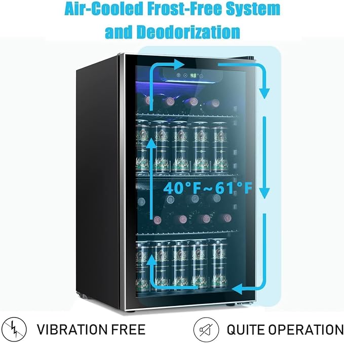 Antarctic Star Wine Cooler Cabinet Beverage Refrigerator 3.2cu.ft Black | 26 Bottle 130 Can capacity for wine, beer and soda, Clear Glass Door, Quiet, Digtal temp control, for home, office and bar - Image 5