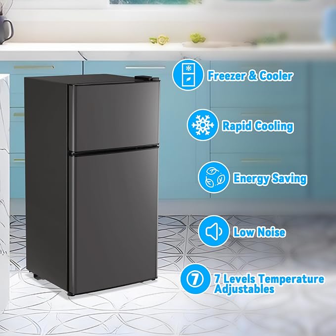 Fridge with Freezer Refrigerator Freezer Double Doors 7 Modes Temp Suit for Apartment Bedroom Office Dark Gray - Image 4