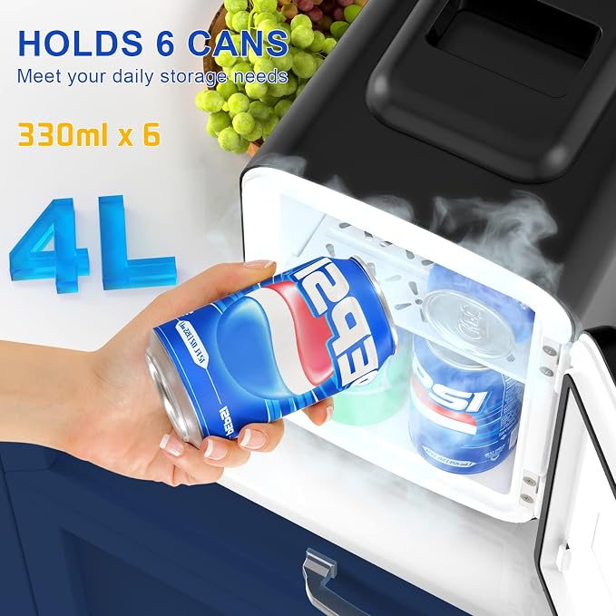 Mini Fridge for Bedroom, 4 Litre/6 Cans Portable Mini Refrigerator with AC/DC Power for Office, Dorm and Car, Thermoelectric Electric Cooler & Warmer Skincare Fridge for Drinks, Food, Cosmetics - Image 4