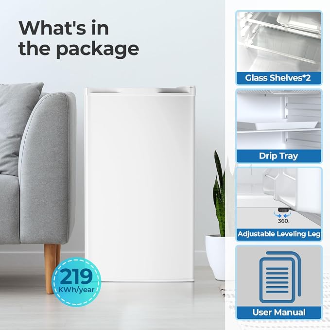 Electactic 3.2 Cu.ft Mini Fridge with Freezer, Compact Refrigerator with Reversible Single Door, Adjustable Thermostat, Low Noise, Energy Efficient for Office, Dorm, Bedroom, Apartment (WHITE) - Image 6