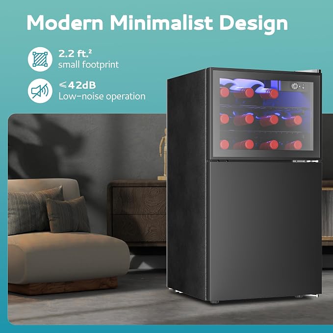 EUHOMY Double Door Mini Fridge With Freezer, Freestanding Wine Cooler Refrigerator With Reversible Door, Compact Refrigerator Temperature Control, Wine Fridge Perfect For Kitchen Home Office. - Image 7