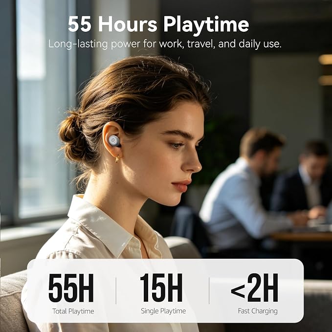 TOZO T10 Wireless Earbuds Powerful Bass Stereo Wireless Charging, APP, IPX8 | Waterproof, 55H Playtime, Ergonomic Design In Ear buds, App Customize EQ, Bluetooth 5.3 Headphones for Work, Travel, White - Image 3