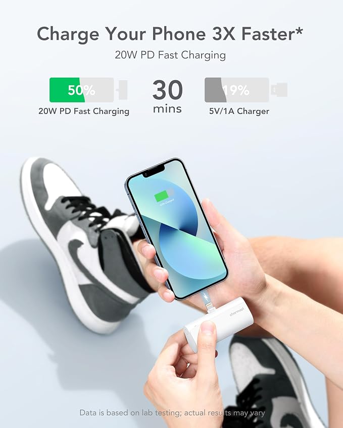 charmast Small Portable Charger for iPhone, Ultra-Compact 20W PD Fast Charging Power Bank 5000mAh, Mini Battery Pack for iPhone 14/14 Pro Max/13/13 Pro Max/12/12 Pro Max/11/XR/X/8/7/6 etc - Image 3
