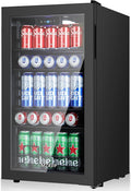 120 Can Beverage Refrigerator, Freestanding Beverage Cooler with Digital Temperature Display, Mini Drink Beer Soda Fridge for Office or Bar, White Indicator Light & Reversible Door - Black by MZAVP