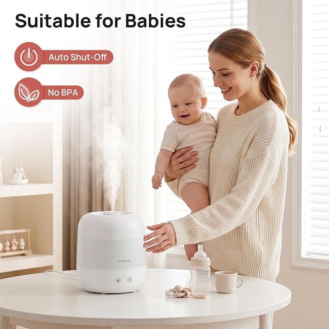 Clarston 2L Cool Mist Humidifier for Bedroom with 360° Adjustable Nozzle, High and Low Mist Levels, Ultra-Low Noise, Light-Off, No BPA, Auto Shut Off, Ideal Baby Humidifier with Easy Top Filling - Image 4