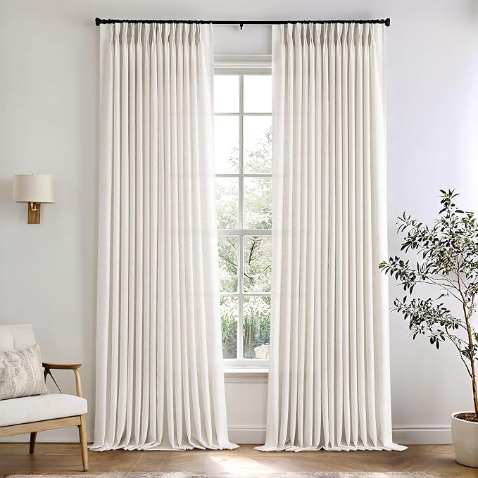 Memory Trained Pinch Pleated Curtains 108 Inches Long, Viral Linen Pinch Pleat by ANRODUO