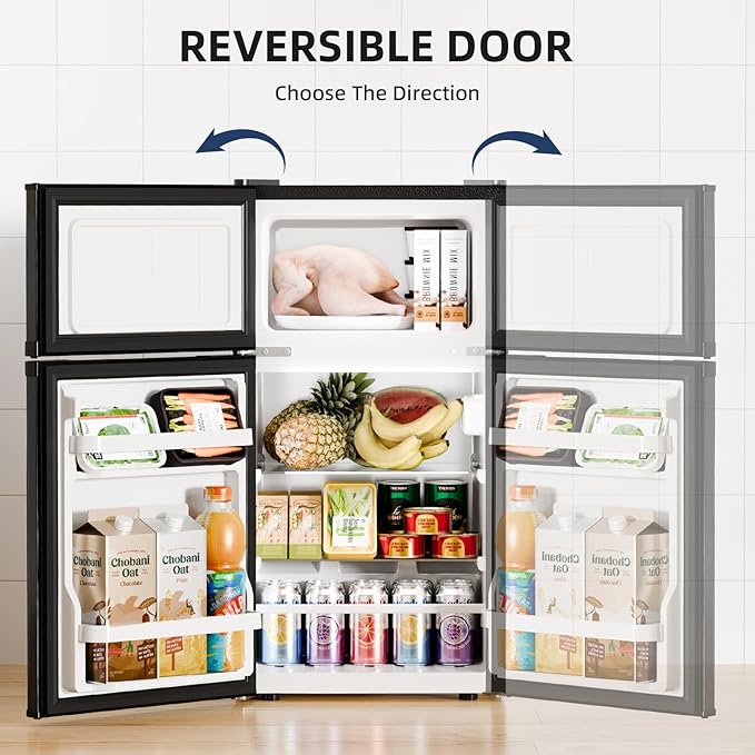 Antarctic Star Compact Mini Fridge with Freezer,Double Door with Adjustable Thermostat,Small Fridge Removable Shelves for Dorm/Office,2.5 Cu.Ft,Black - Image 4