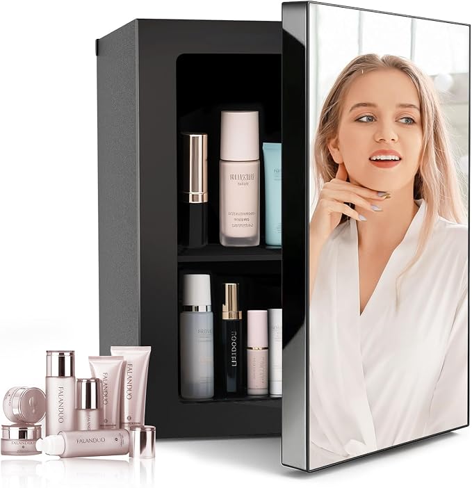 24 Can Mini Fridge with Mirror, 0.9 Cu.Ft Compact Beverage Quiet | 7-Temperature Control Cooler for Soda, Beer, Wine & Beauty Products, Small Refrigerator for Bedroom, Dorm, Office by Unknown