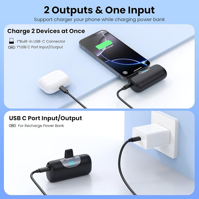 Mini Portable Charger for iPhone 17/16/15 Series,Upgraded 5500mAh PD Fast Charging USB-C Power Bank,Travel Pocket Size Portable Phone Charger for iPhone17/17Pro/17Pro Max/Air/16/15,Samsung,Android etc - Image 5
