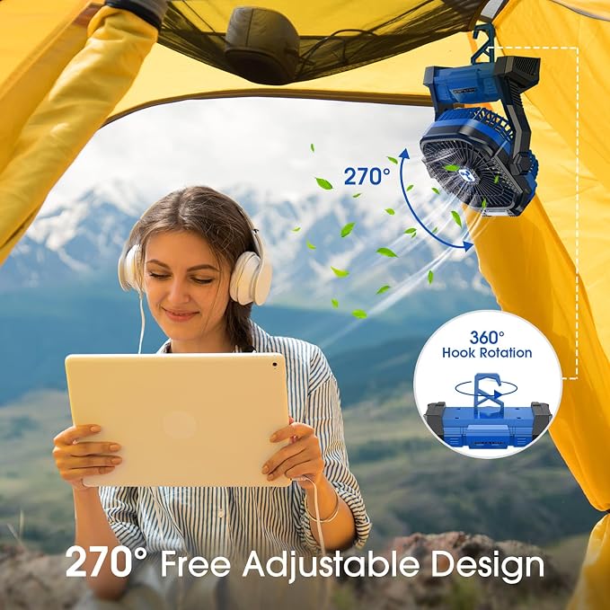 Portable Fan Rechargeable, Cordless Battery Powered Fan with LED Lantern 20000mAh, USB C Battery Operated for Travel Bedroom Home Camping Tent Office Beach Desk Picnic Barbecue Fishing Table - Image 6