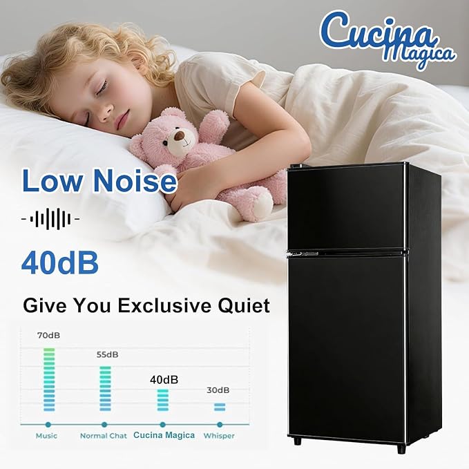 3.2 Cu.Ft Mini Fridge with Freezer, 7-Level Cooling Small Refrigerator | Energy Efficient Low Noise Double Door Compact Fridge for Dorm, Bedroom, Office - Black - Image 5