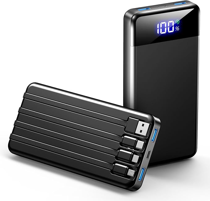 Portable Charger 35000mAh Power Bank - Powerbank with 4 Built in Cables, 22.5W Fast Charging Travel Camping Essential Battery Pack Compatible with iPhone 17 16 15 14 13 Samsung Google, 1 Pack by SABANI