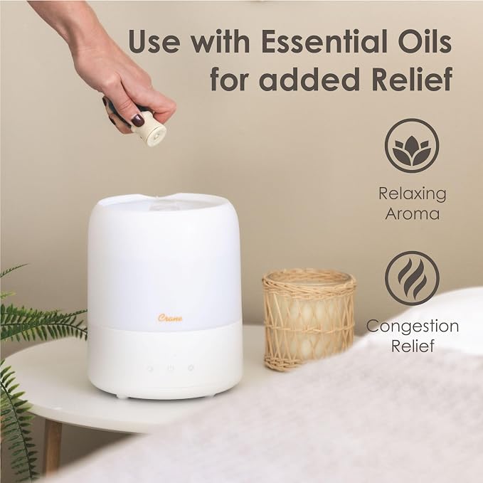 Crane Top Fill Mini Humidifier for Bedroom and Nursery 3-In-1 Essential Oil Diffuser Sleep Light 0.5 Gallon Baby Humidifier - Image 5