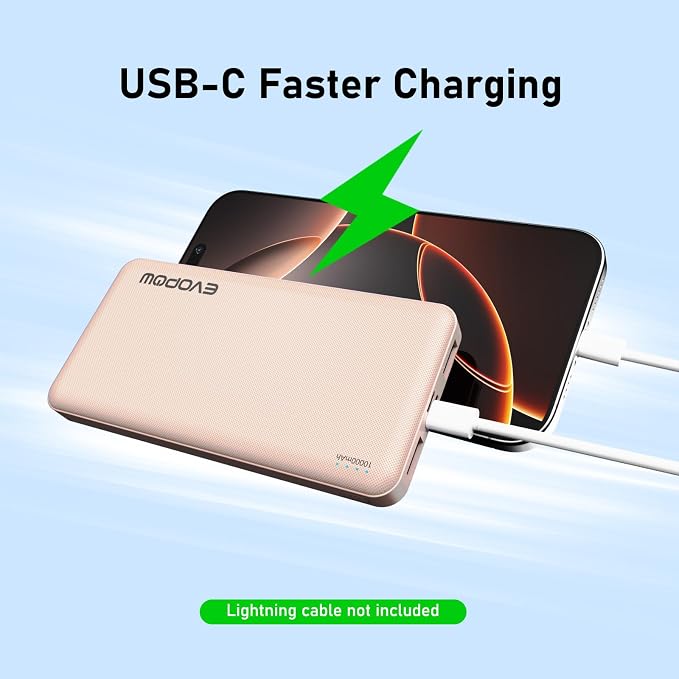 2-Pack Portable Charger, Slimmer 10000mAh Power Bank, USB C in&Out Fast Charging Battery Pack, External Portable Power Bank for iPhone Tablet Samsung Pixel Headphones etc (Blue&Pink) - Image 3