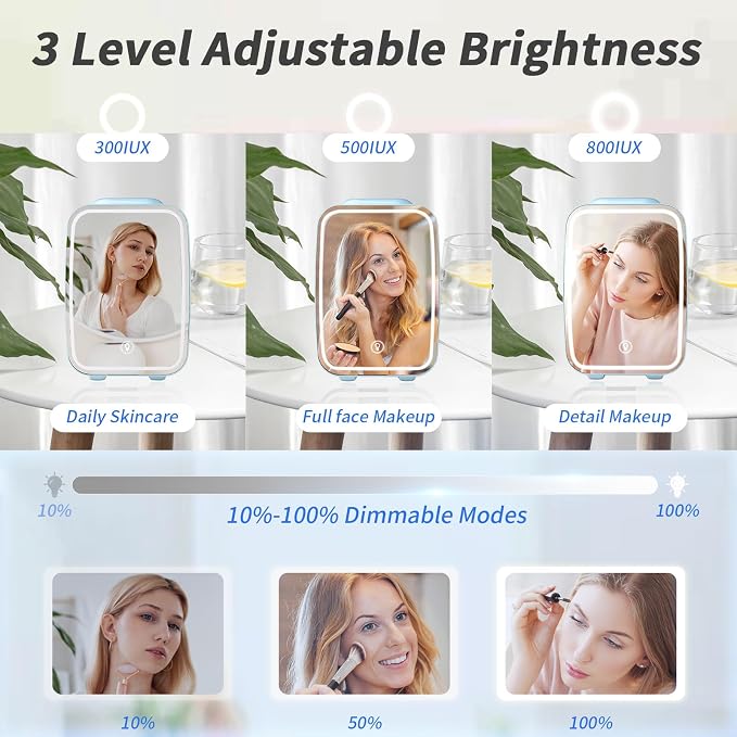 OSTBA Skincare Fridge Mini Fridge for Bedroom with Dimmable LED Mirror, 4Liter/6 Cans Cooler and Warmer for Makeup, Cosmetic, Beauty, Portable Refrigerator for Bedroom, Vanity, Office and Car - Image 4