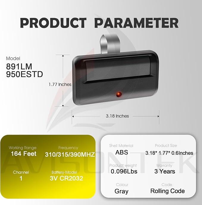 Avisontek 2-Pack for LiftMaster 891LM Garage Door Opener Remote - Image 7