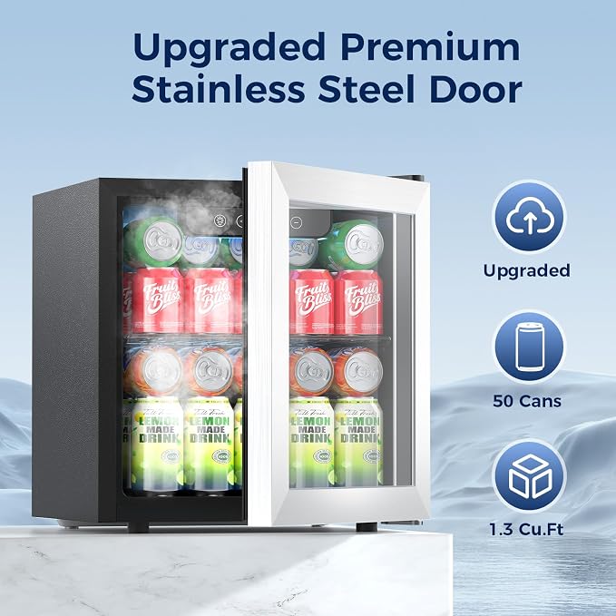 Beverage Refrigerator, 50 Cans Commercial Mini Fridge Cooler, 1.3 Cu.ft with Glass Door, Adjustable Shelves, Digital Temperature Freestanding Small Drink Fridge Soda Beer or Wine for Home Dorm Bar - Image 2