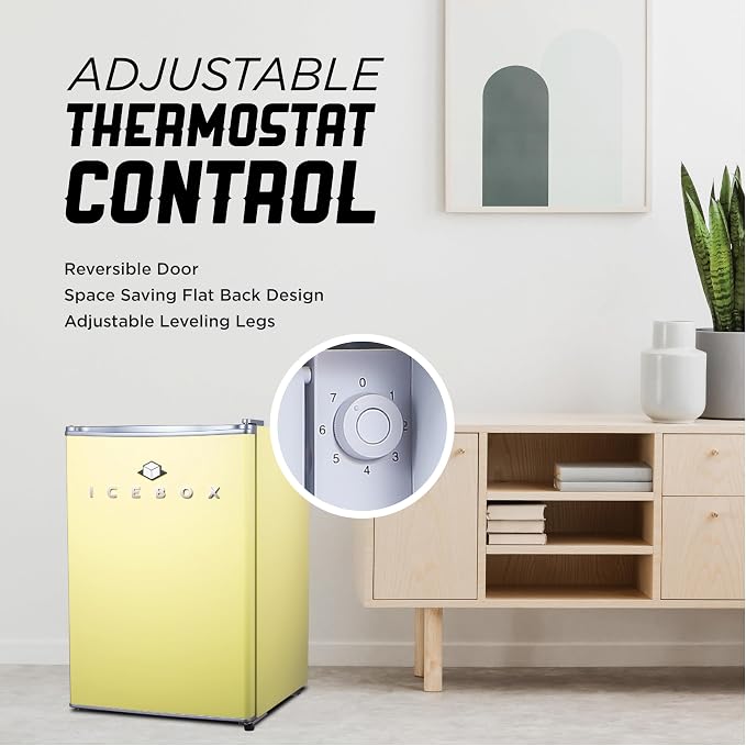 ICEBOX 2.5 Cu. Ft. Compact Refrigerator, ENERGY STAR Certified Small Refrigerator, Single Door Mini Fridge with Chiller Compartment, R600a Refrigerant, IBCR25SUN, Sun Yellow - Image 4