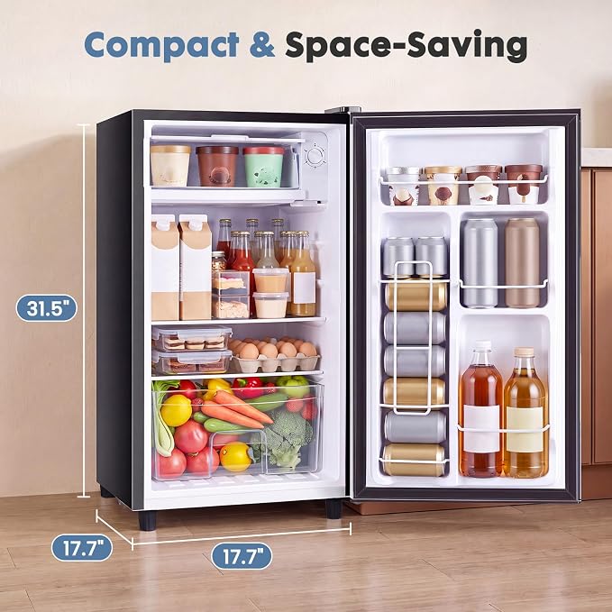 DUMOS 3.2 Cu.Ft Mini Fridge with Freezer, Single Door Refrigerator with Adjustable Thermostat, Compact Small Fridge for Bedroom, Office, Dorm, Black, Single Door - Image 8
