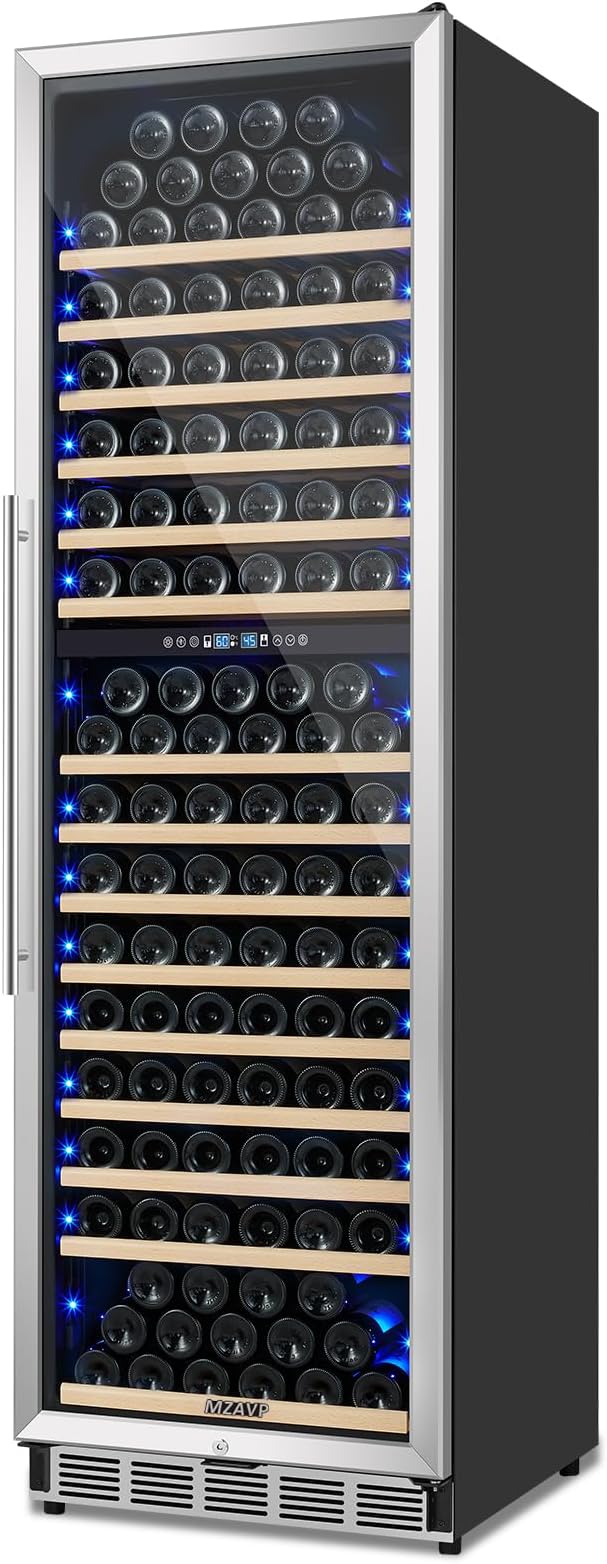 200 Bottle Wine Fridge Dual Zone, Wine Refrigerator 24 Inch Freestanding/Built-in, Large Wine Cooler Refrigerator with Advanced Temperature Control & Compressor Cooling, Quiet Operation - Silver by MZAVP