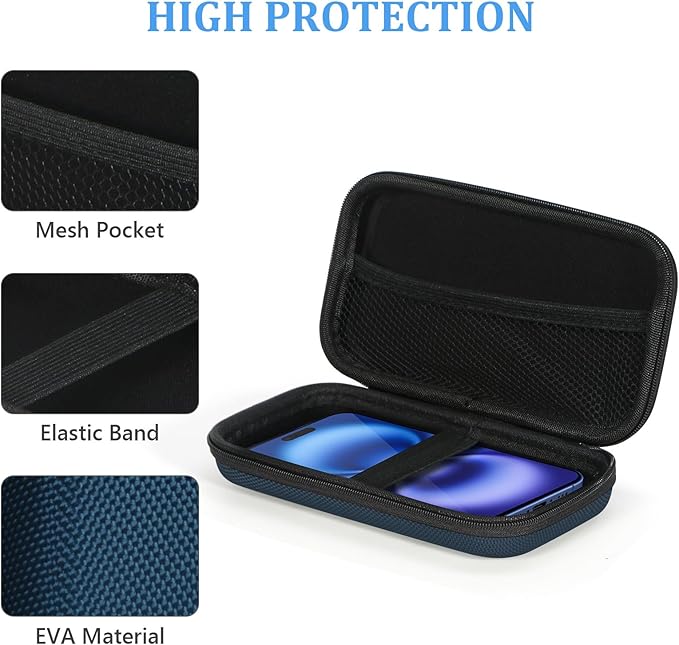 Hard EVA Protective Case - GLCON Portable Storage Case for Charging Cable, Power Bank, Hard Drive, Cell Phone, External Battery - Small Travel Case Mesh Inner Pocket + Zipper Enclosure (Grey Blue) - Image 4