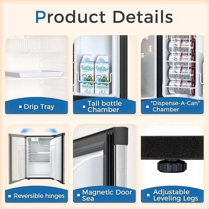 Antarctic Star Mini Compact Refrigerator with Freezer, 2.6 Cu.Ft. Single Door Adjustable Removable Shelves for Apartment/Dorm/Office,Silver - Image 6