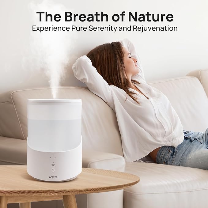 Clarston Humidifiers for Bedroom, 2.5L Cool Mist Humidifier with Essential Oils Diffuser and Nightlight, Top Fill Humidifiers for Home Large Room, Timer, Auto Shut-off, 25H Runtime - Image 4