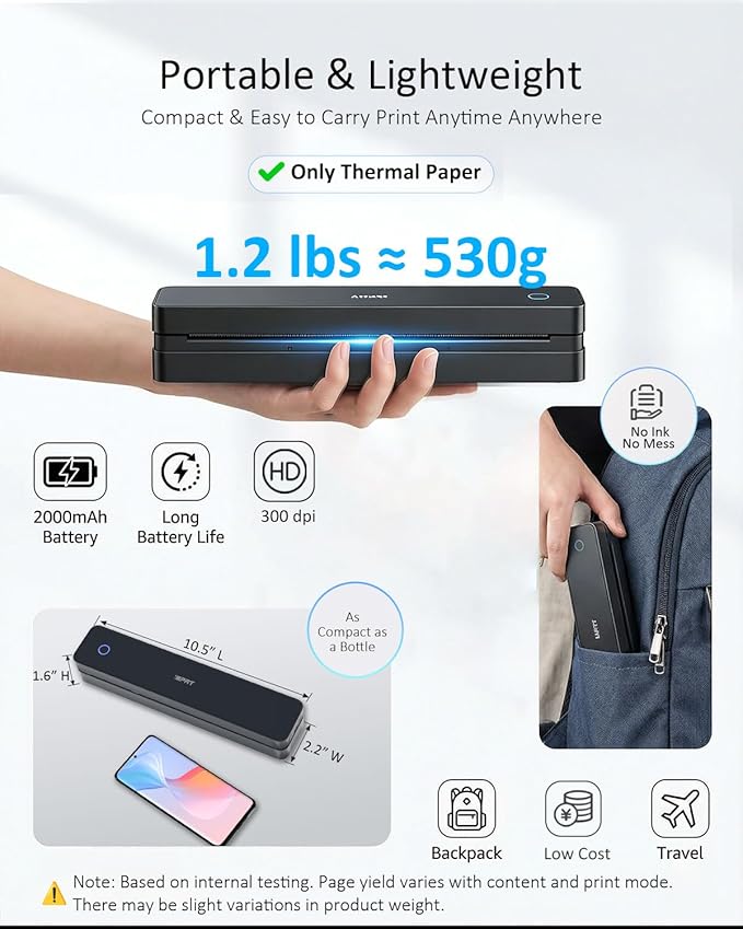Inkless Portable Printer for Travel, Wireless Thermal Printer Supports 8.5 x - Image 2