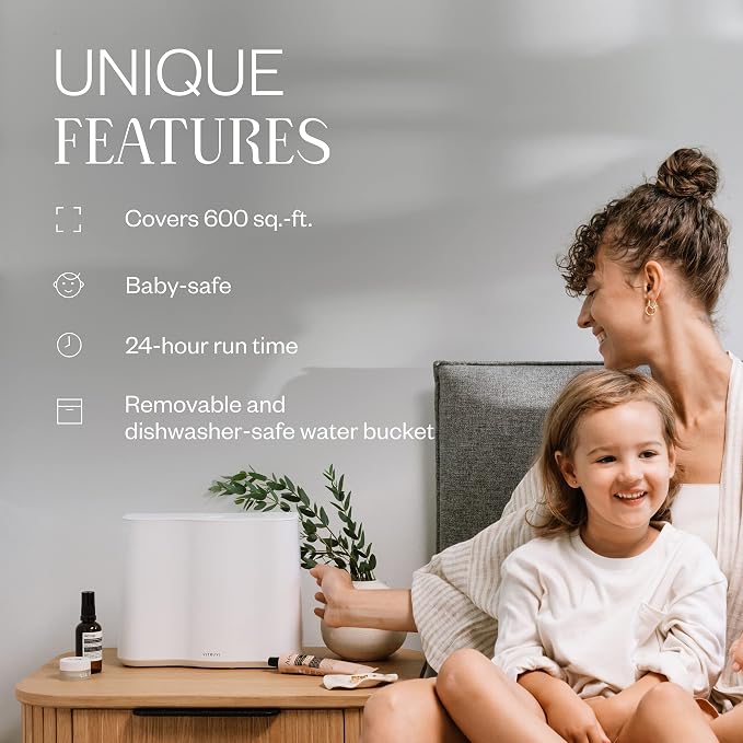 Vitruvi Cloud Bedside Humidifier, Dove, 24 Hr Run Time, 602ft Coverage, Large Home Bedroom - Night Mode - Includes 3 Month Filter - Image 4
